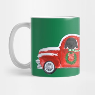 Black Lab Dogs Red Christmas Truck Mug